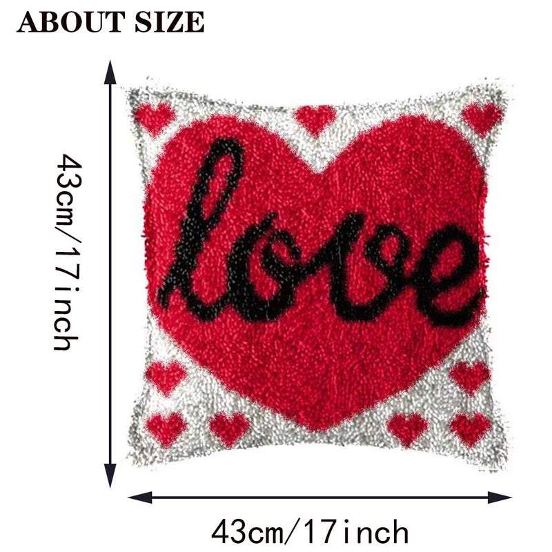 GemJelry Latch Hook Kits for Adults Kids DIY Love Pillow Cover Beginner Cross Stitch Kits with Preprinted Canvas Crochet Yarn Kits Creative Hand Craft Home Decoration 17'' X 17'' - Image 5